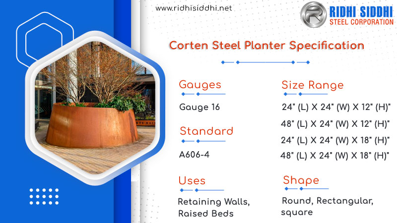Corten steel planter specification