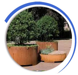 Round corten steel planters